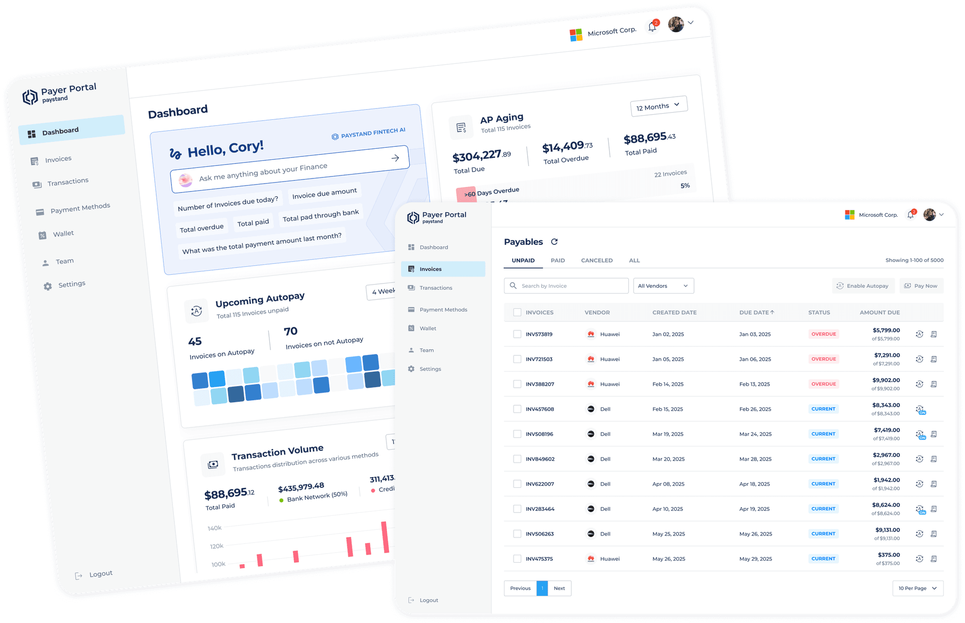 Screenshots of the Paystand Payer Portal